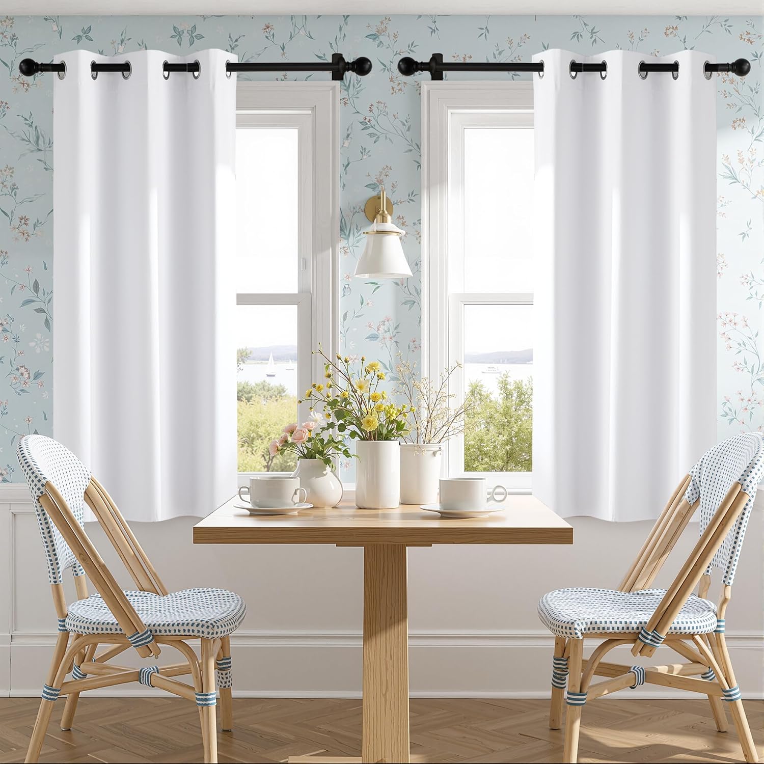 NICETOWN 100% Blackout Window Curtain Panels - Thermal Insulated Drapes, 90" Length, Snow White, Set of 2
