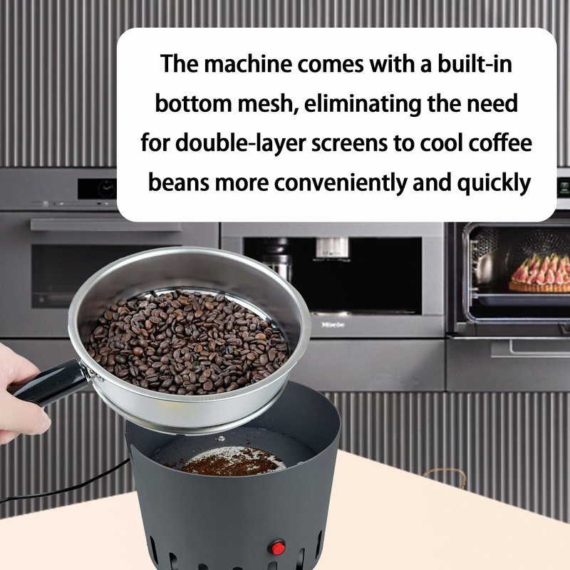 Boicafe Coffee Bean Cooler Electronic Bean Cooling Machine with 304 Stainless Steel Mesh Two Layers 1.3lb Big Capacity Household Roasting (1 Layer with Handle)