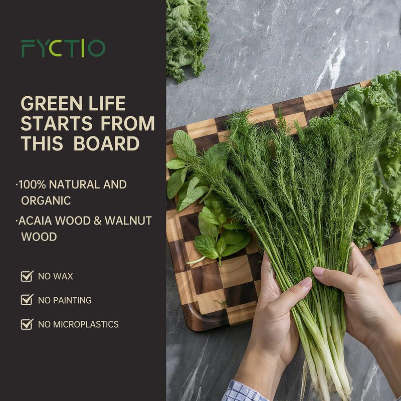 FYCTIO Checkered Cutting Boards for Kitchen, Acacia Wooden Chopping Board with Juice Grooves & Handles, Thickened Butcher Block for Meat, Vegetables and Fruits with Gift Box, 16" x 11" x 1.4"