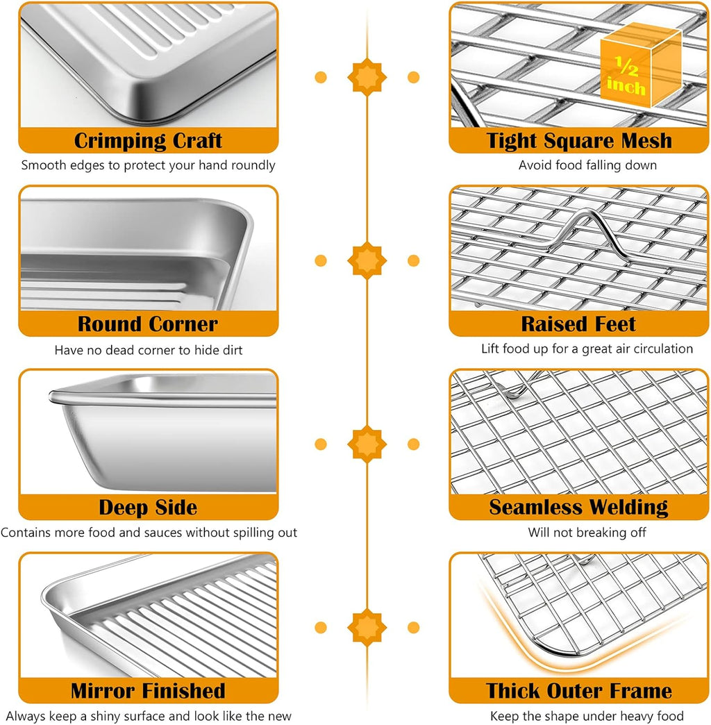 P&P CHEF Stainless Steel Baking Oven Pan - Versatile Cooking Sheet with Wire Rack | 17.5 x 13 x 1 Inch