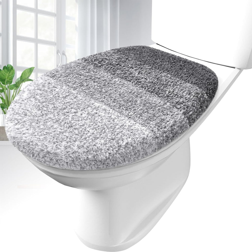 OLANLY Ombre Bath Rug Set - Soft Grey Bathroom Rug (30x20) & Toilet Lid Cover (17.5x15) Bundle