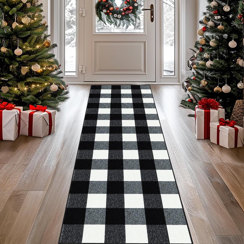 FONEYI Buffalo Plaid Rugs 2' x 6' Black and White Check Rug, Non Slip Indoor/Outdoor Area Rug for Welcome Door Mat, Front Porch, Kitchen, Entry Way, Living Room, Entryway, Farmhouse