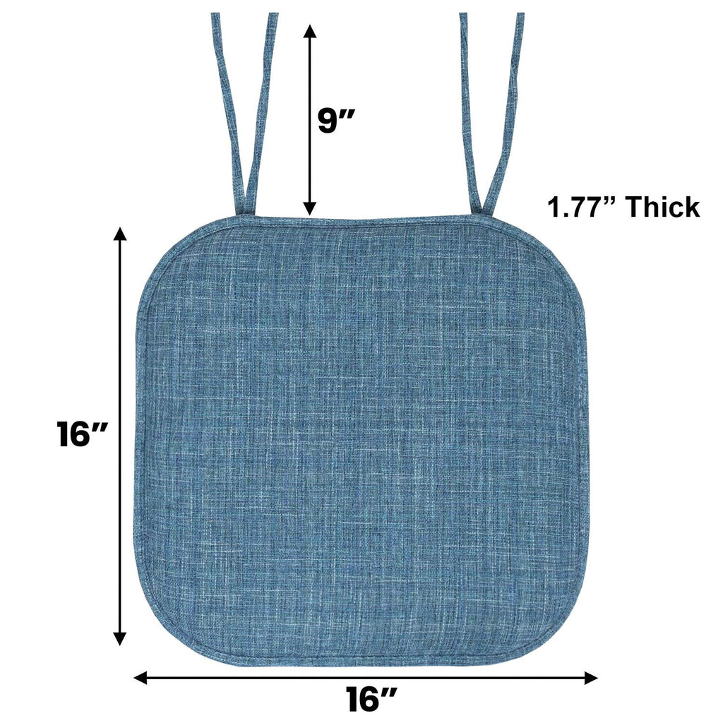 Sweet Home Collection Chair Cushion Memory Foam Pads with Ties Honeycomb Pattern Slip Non Skid Rubber Back Rounded Square 16" x 16" Seat Cover, 12 Pack, Aria Blue 4 Pack