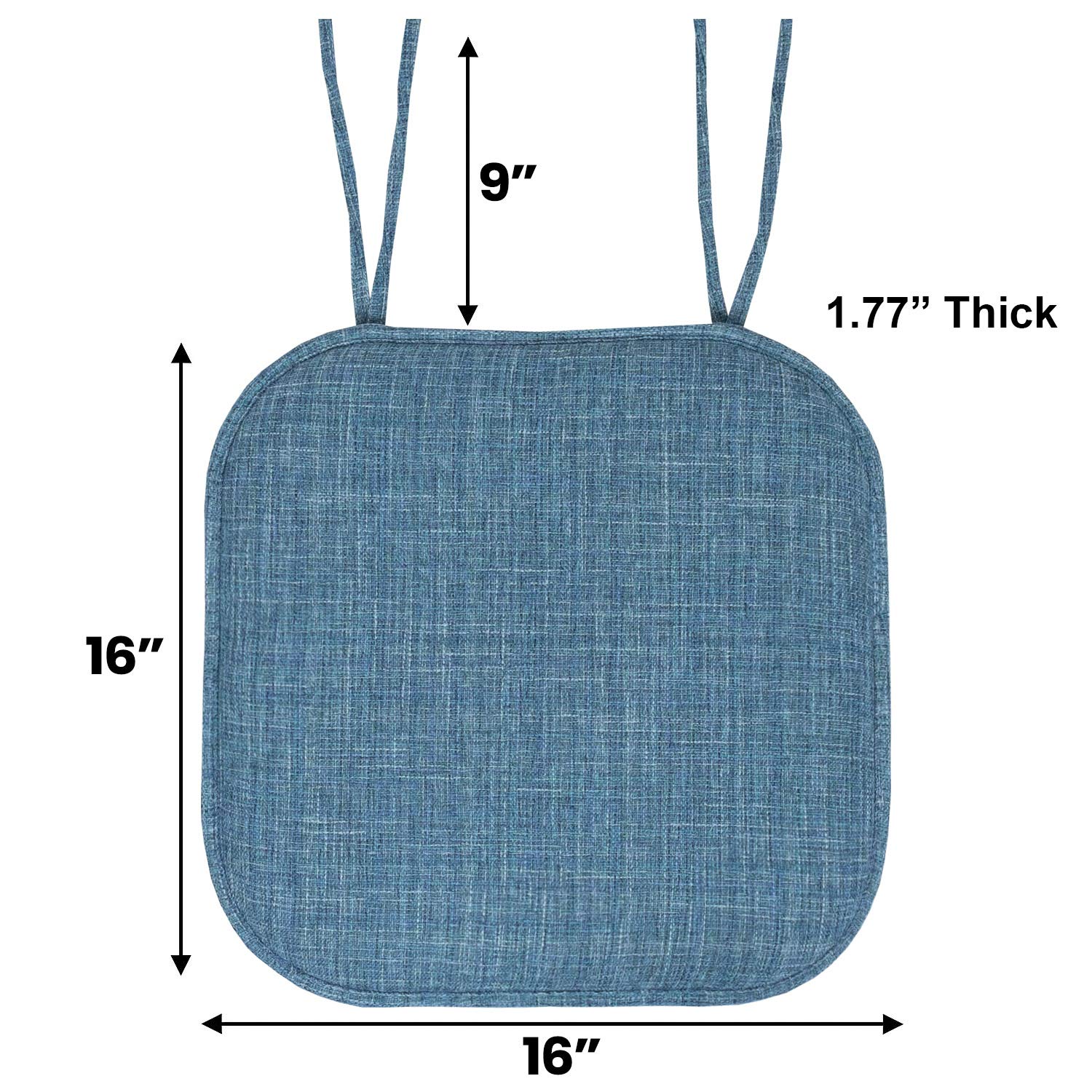 Sweet Home Collection Chair Cushion Memory Foam Pads with Ties Honeycomb Pattern Slip Non Skid Rubber Back Rounded Square 16" x 16" Seat Cover, 12 Pack, Aria Blue 4 Pack