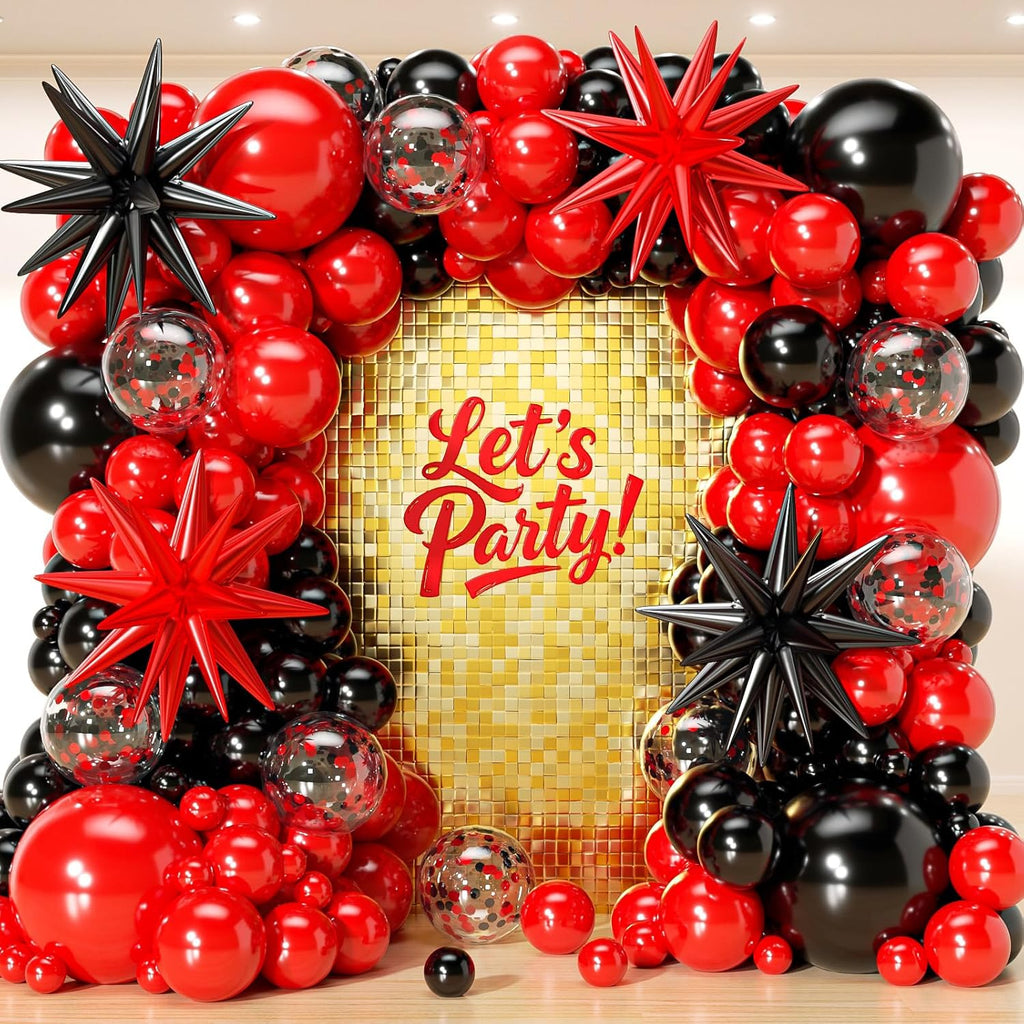 Regine Switzerland 153-Piece Red & Black Balloon Garland Arch Kit - Stars & Confetti for Parties