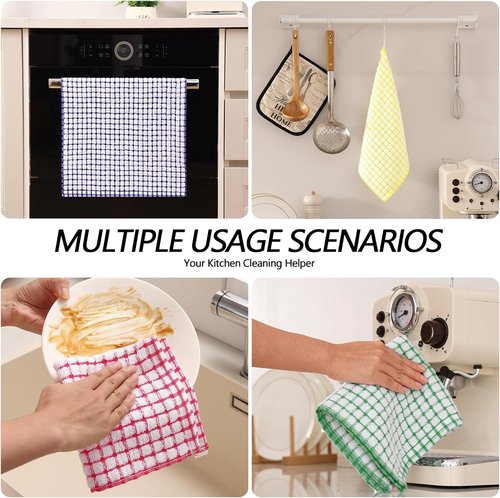 Homaxy Kitchen Towels Set - Super Soft & Absorbent Cotton Dishcloths | 8-Piece Set in Blue, Yellow, Red & Green