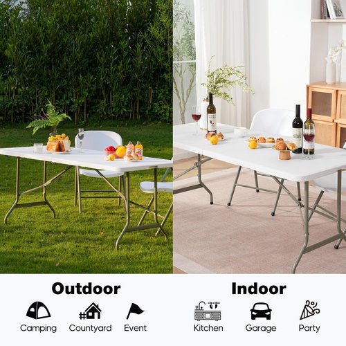 Heavy-Duty Folding Table by [Brand Name] - 6ft Portable Picnic Table with 500lbs Capacity & Steel Legs