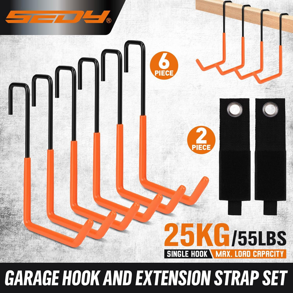 Skiennix 6-Piece Heavy Duty Rafter Hanger Hooks - Vinyl Coated Metal Garage Utility Hooks for Bike & Tool Storage (Orange)