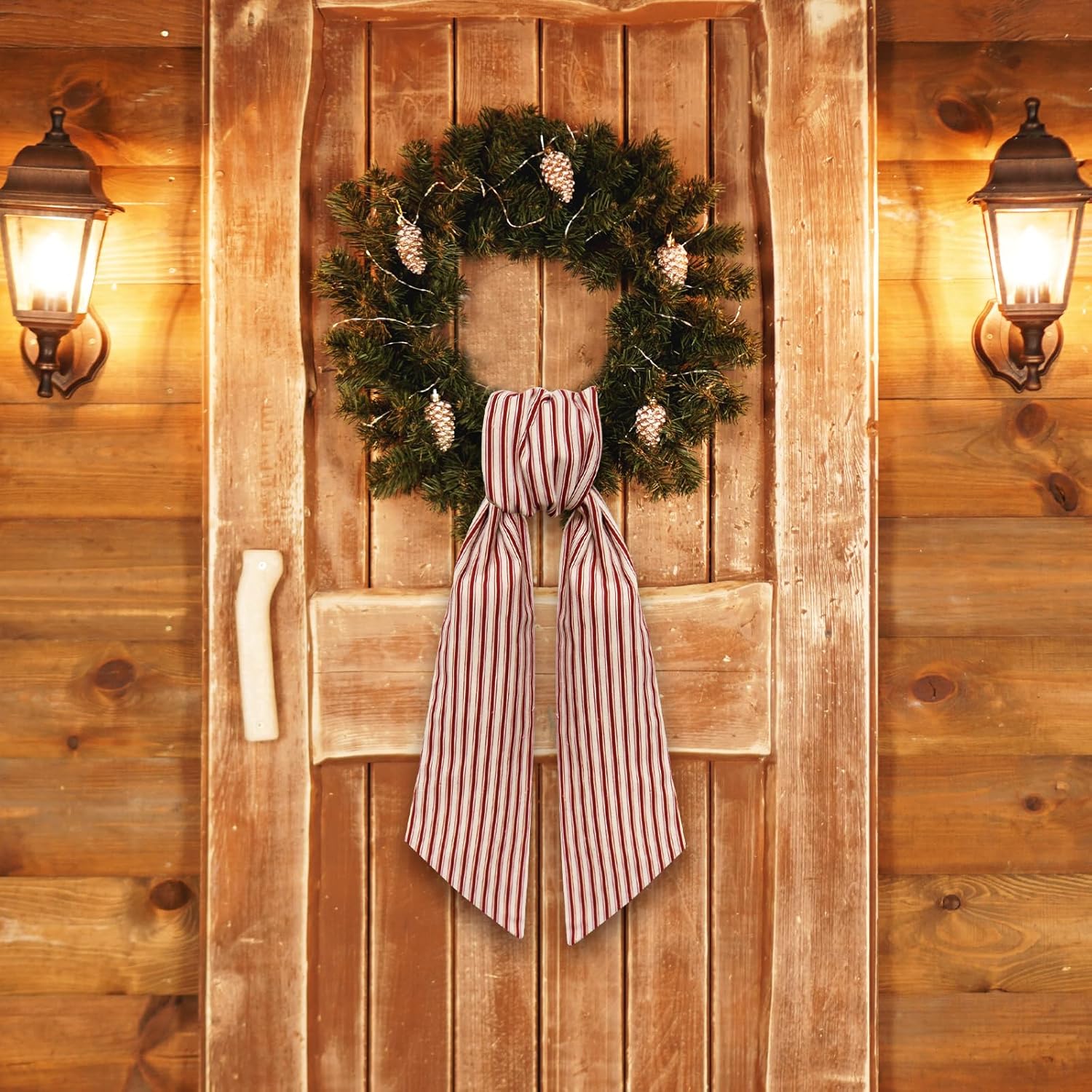 Regine Switzerland Christmas Wreath Sash - Birthday Red Stripes Burlap Ribbon for Holiday Decor