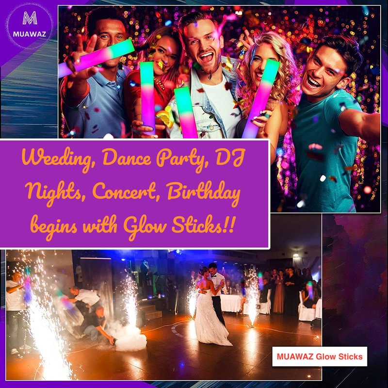 52 PCS Giant 18 Inch Foam Glow Sticks, Bulk Glow Sticks with 3 Modes Colorful Flashing, Led Foam Glow Sticks for Kids Birthday Wedding Dance Floor Props Halloween Christmas New Year Party Favors