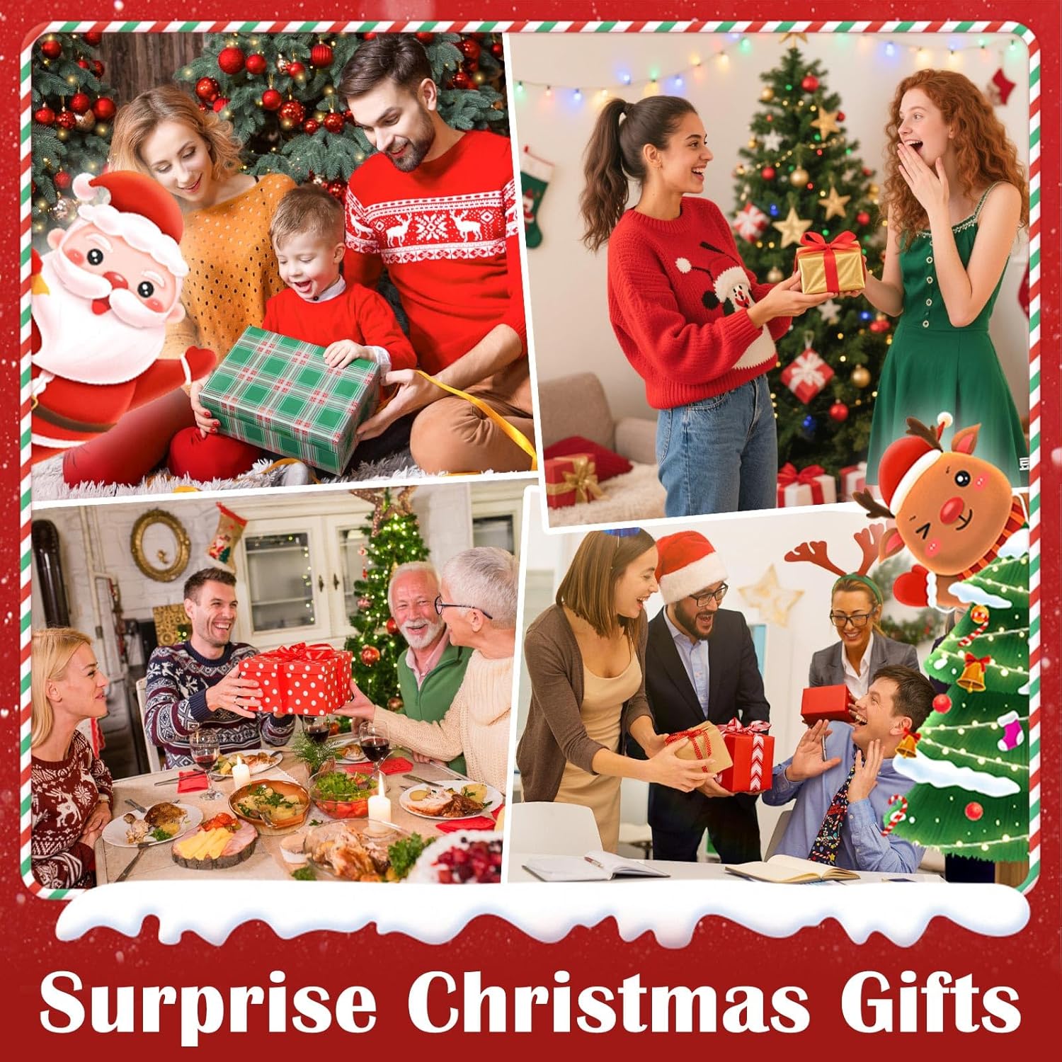 Priddop Christmas Snow Globe - Santa Claus & Snowman Village Scene with USB/Battery Timer & Music
