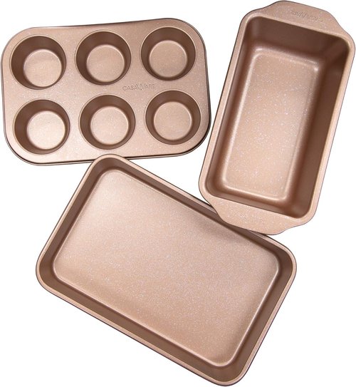 CasaWare Toaster Oven Set - 3-Piece Rose Gold Granite Kitchen Essentials