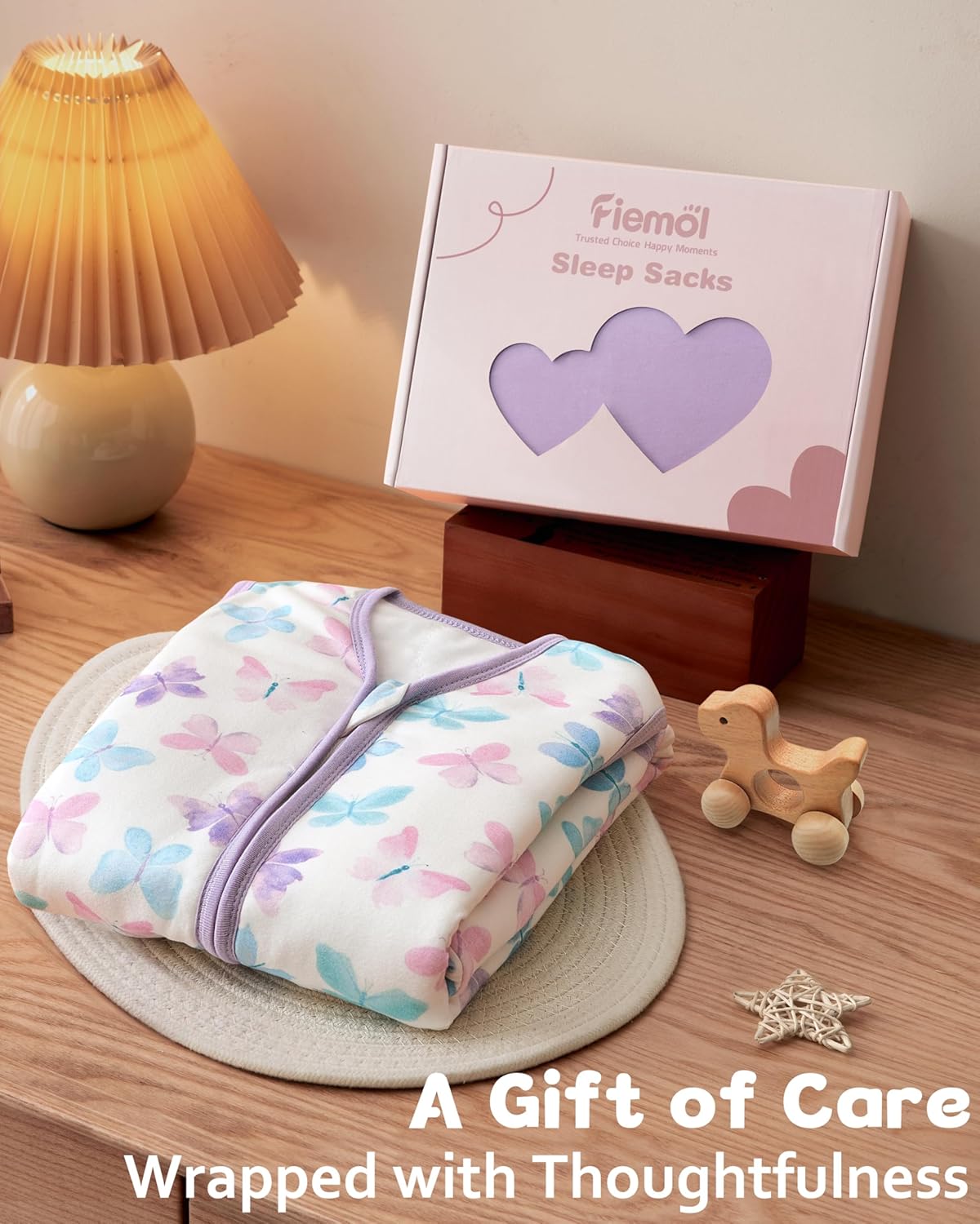 Rayon Made from Bamboo Baby Sleep Sack - Soft 1.0 Tog Wearable Blanket for Infants | 6-12 Months, Purple Butterfly (2 Pack)