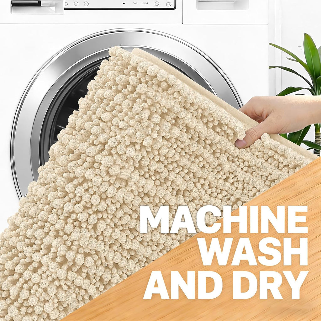 OLANLY Bathroom Rug Mat - Thick Soft Chenille | Non-Slip Rubber Backing, Machine Washable, 40x32, Beige