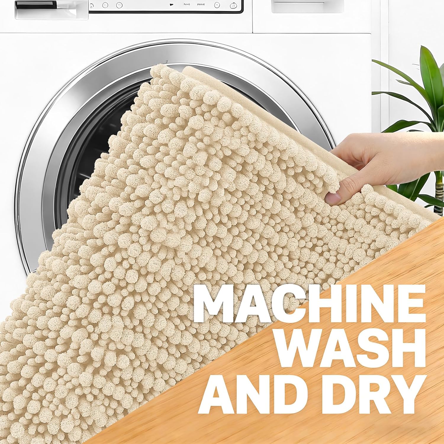 OLANLY Bathroom Rug Mat - Thick Soft Chenille | Non-Slip Rubber Backing, Machine Washable, 40x32, Beige