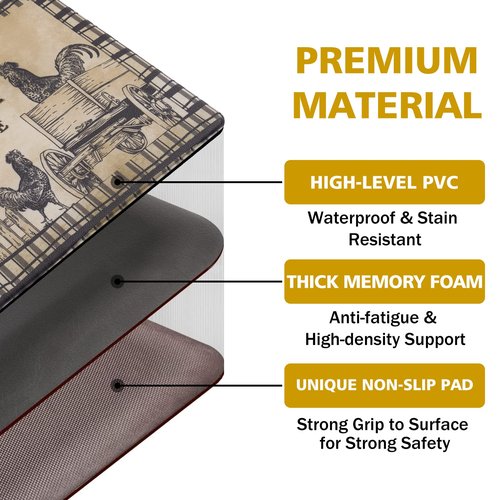 ASPMIZ Farmhouse Kitchen Mat 3 Piece, Cushioned Anti-Fatigue Kitchen Rugs Non Slip Memory Foam Kitchen Mats and Rugs Waterproof Kitchen Floor Comfort Mats Rooster 18" x 30" + 18'' x 48'' + 18'' x 60''