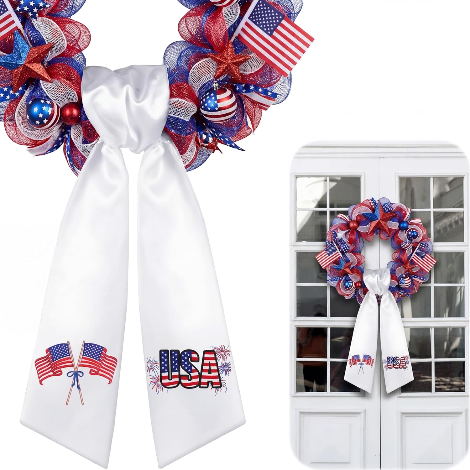 Skiennix Wreath Sash - Satin Blank Sash for Front Door Decor | Monogram & Embroidery, White