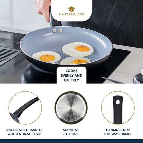 MasterClass Eco Induction Frying Pan with Healthier Ceramic Chemical Free Non Stick, Large, Aluminium/Iron, Black/Blue, 30 cm