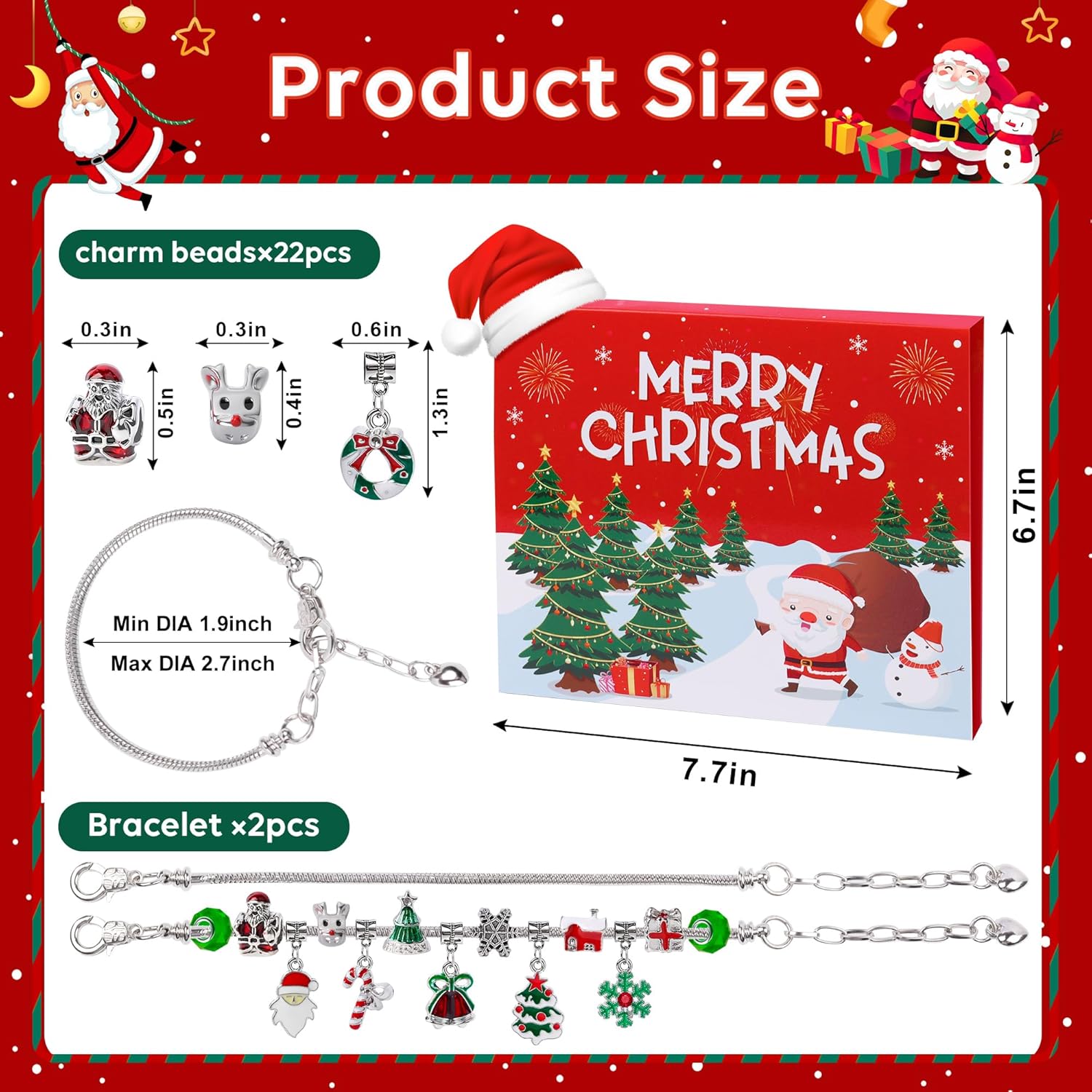 Regine Switzerland Christmas Advent Calendar Bracelets - 24-Day DIY Jewelry Kit with 22 Charms & 2 Adjustable Bracelets for Girls and Teens