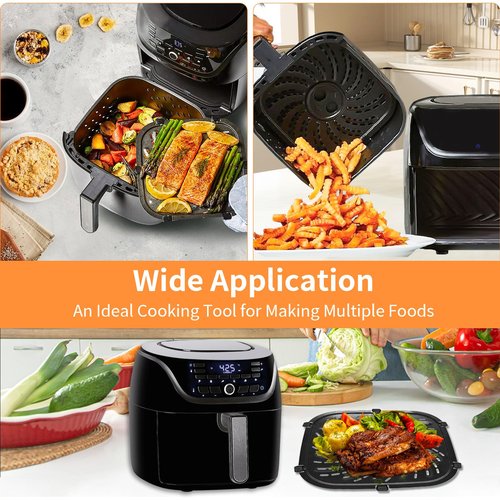 GCQFZ Air Fryer Grill Pan for PowerXL Vortex Pro 6 QT Air Fryer, Oval Nonstick 8.67''*8.67''Air Fryer Replacement Parts Accessories Rack Tray Basket Crisper Plate with Rubber Bumpers,Dishwasher Safe