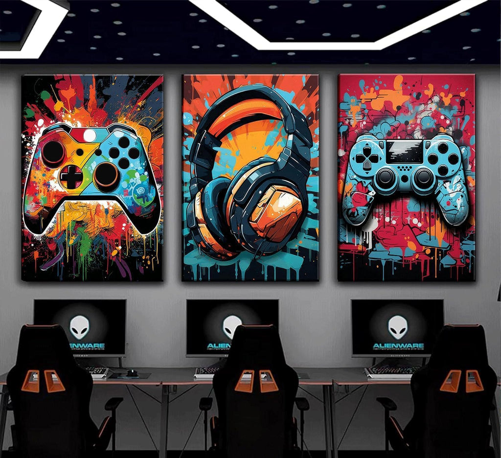 Skiennix Retro Video Game Wall Art - Colorful Neon Gamepad Canvas Prints | 12x16in for Kids' Rooms