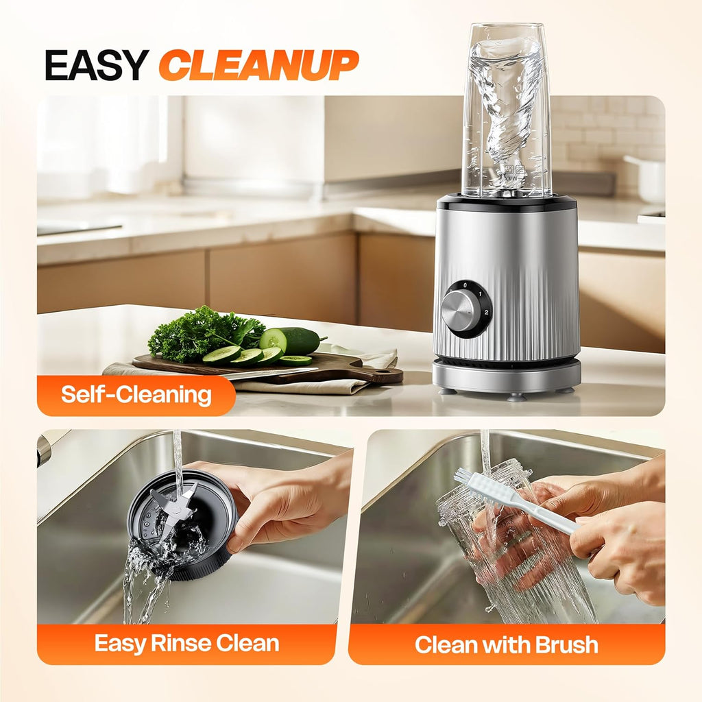 Turelar Portable Personal Blender - Smoothie Maker with 2 x 24oz Cups & Extra Lid | Perfect for Juices & Baby Food