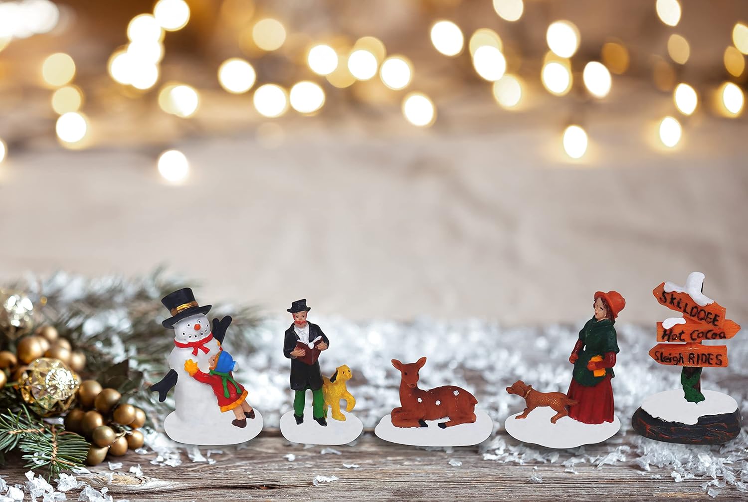 Skiennix Christmas Village Figurines Set - 5-Piece Holiday Decor for Indoor Displays & Gift Giving