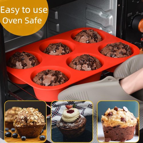 CAKETIME Silicone Muffin Pan Set - 3-Piece Bakeware with Mini 24 Cups, Regular 12 Cups & Jumbo 6 Cups