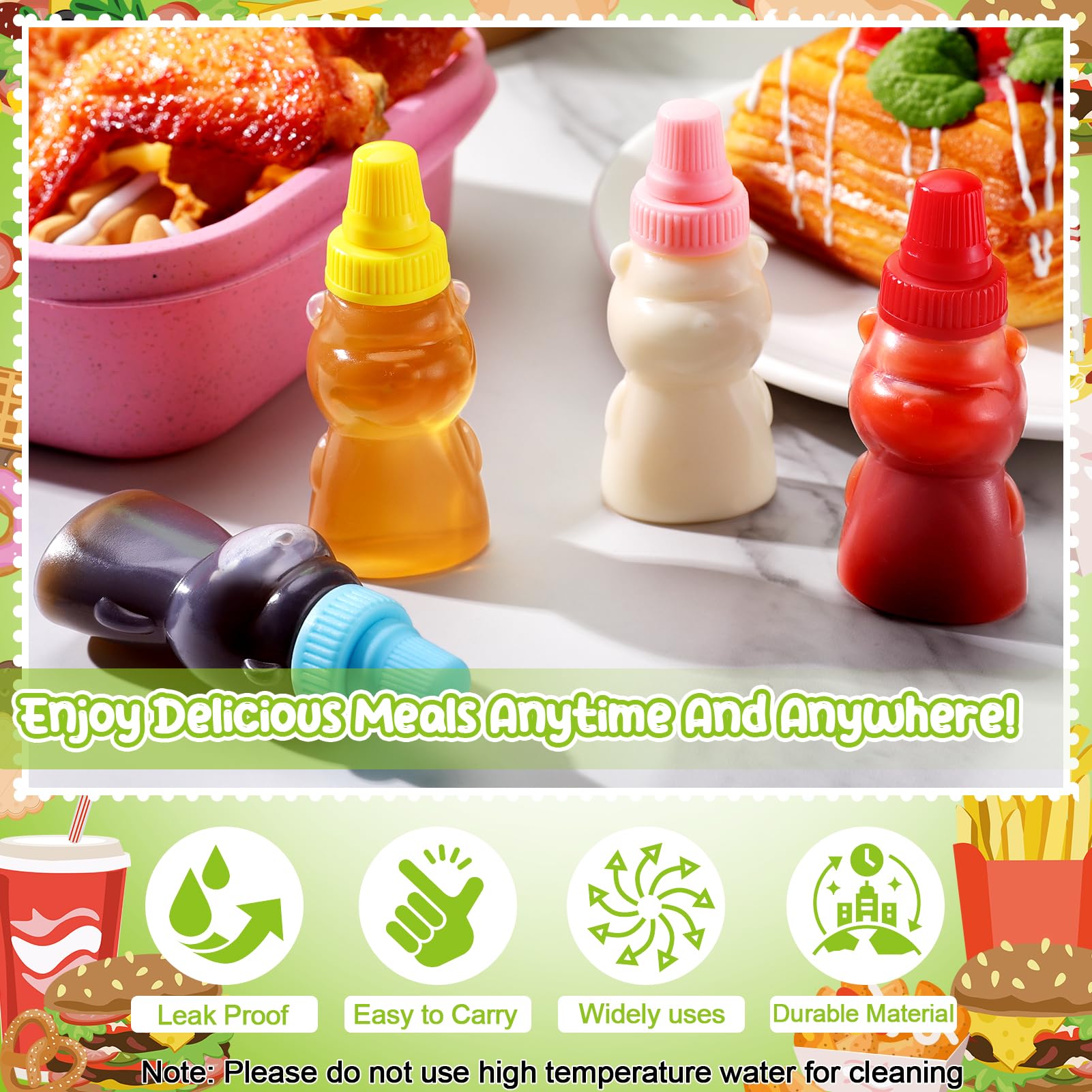Hoemwarm 18Pcs Mini Condiment Squeeze Bottles Set,16 Pcs 25 Ml Bear Shaped Mini Ketchup Bottle for Lunch Box with Cleanbrush Funnel Accessories for Ketchup, Liquids, Sauces Syrup