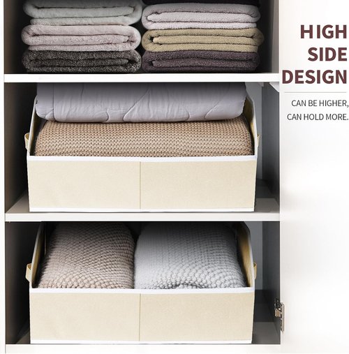 Homsorout Cube Storage Organizer - Large Trapezoid Bins with Handles | 4-Pack Beige Decorative Baskets for Clothes, Blankets, Books