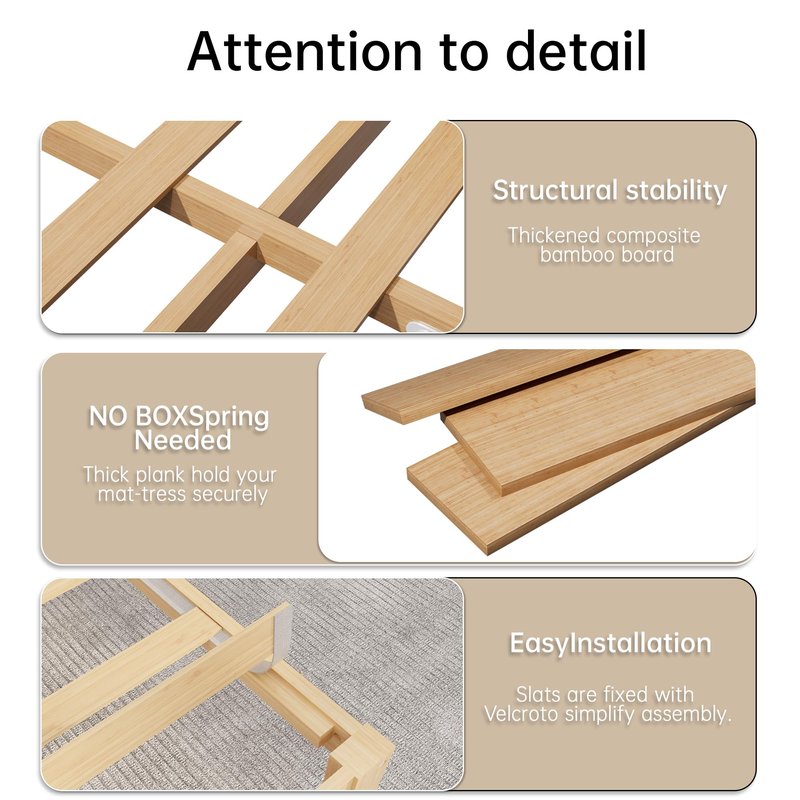 BambooSync 14 Inch Bamboo Bed Frame – Solid Wood Platform Bed Frame, Strong and Stable, with Non-Slip Slats for Support, No Box Spring Needed, Easy to Assemble, Noise-Free (Natural, Twin)