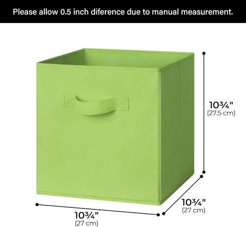 Granny Says Cube Storage Bins - 11-Inch Foldable Fabric Organizers with Handle | Light Green, 6-Pack