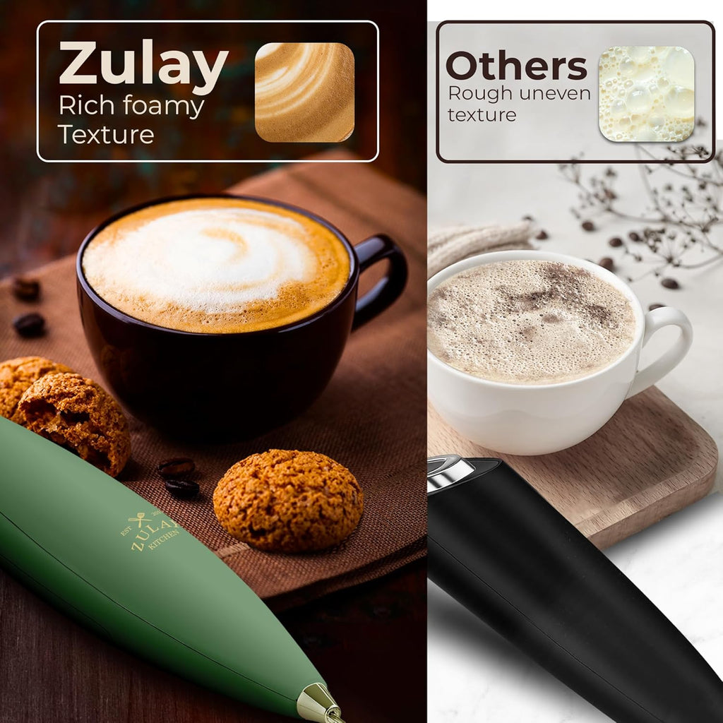 Zulay Kitchen Tornado Triple Whisk Milk Frother - Handheld Foam Maker for Coffee & Lattes - Olive & Gold Finish