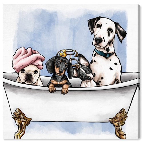 Oliver Gal 'Pets In The Tub' The Dogs and Puppies Wall Art Decor Collection Modern Premium Canvas Art Print