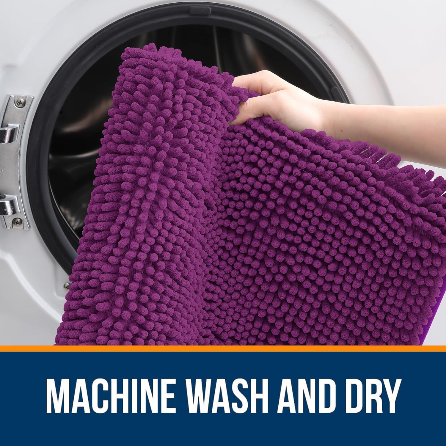 OLANLY Bathroom Runner Rugs - Extra Soft Chenille Bath Mats | 44x24, Quick Dry & Machine Washable, Purple