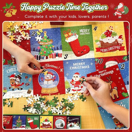 Advent Calendar 2024 | Kids Jigsaw Puzzle - 1008-Piece Christmas Countdown with 24 Cute Patterns, 27.6x19.7In