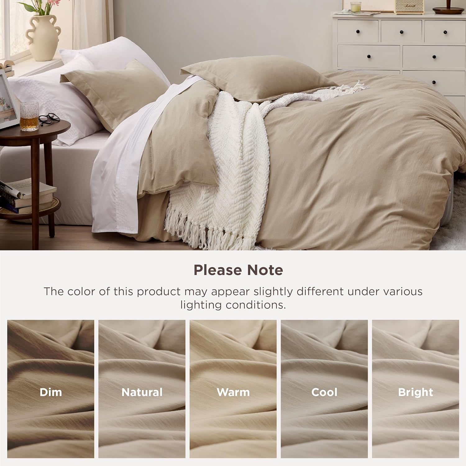 Bedsure King Size Duvet Cover Set - Extra Soft Prewashed Cotton-Like Bedding in Light Brown, 3 Pieces