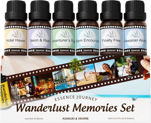 ASAKUKI Essential Oil Diffuser Set - Luxury Travel-Inspired Fragrance Blends | Hotel Haven, Neon & Rain, Hawaiian Aloha, Warm Encounters