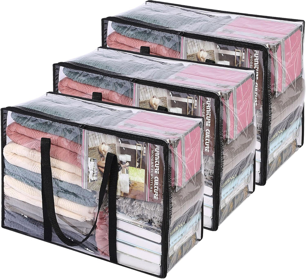 Vieshful Clear Clothes Storage Bags - 40L Zippered Organizer for Blankets, Comforters & Toys