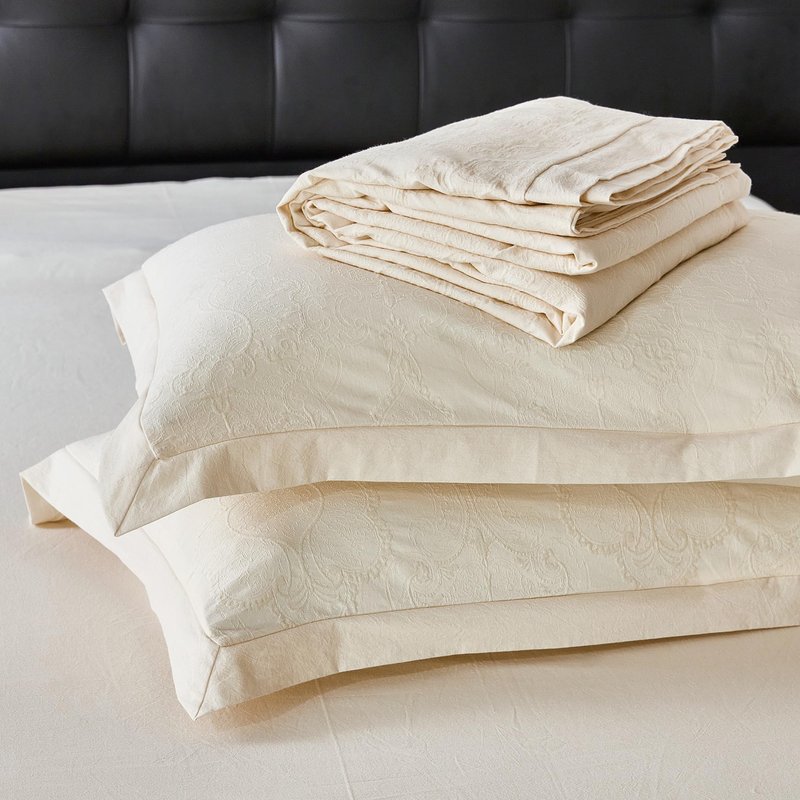 YuHeGuoJi Beige Yellow Jacquard Duvet Cover Queen 100% Cotton 3 Pcs Set 1 Cream Yellow Textured Duvet Cover with Zipper Ties 2 Pillow Shams Washed Cotton Damask Floral Wide Trim Bedding Set Soft
