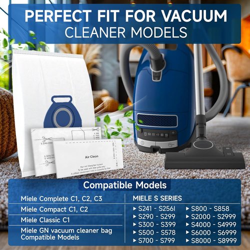Miele 3D Airclean Vacuum Bags - 20 Pack Anti-Allergy Dust Bags with Filters for Classic C1/C2/C3 Series