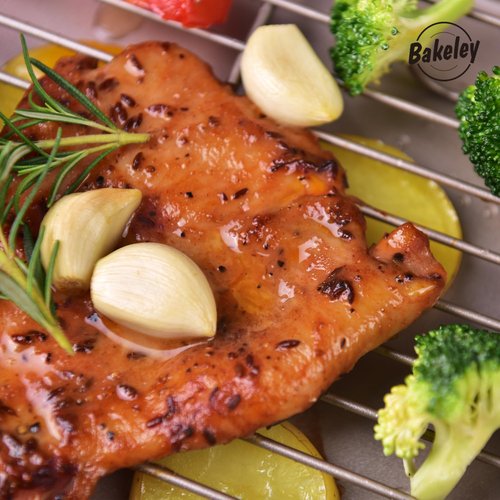Bakeley 13-Inch Nonstick Roasting Baking Pan with Wire Rack(1Pan & 1Rack), Non-Stick Rectangular Deep Dish Oven-BBQ Bakeware for Oven Baking 13.78" x 9.84" x 2.36" (Champagne Gold)