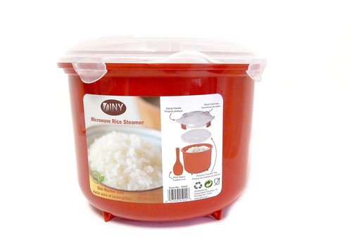 Microwave Rice Steamer Cooker BPA-Free – 2.6L (87.9oz) Red Rice Maker with Lid and Spoon – Dishwasher Safe Microwaveable Cooker for Basmati, Spanish, Indian Rice, Pasta, Ramen, and Vegetables