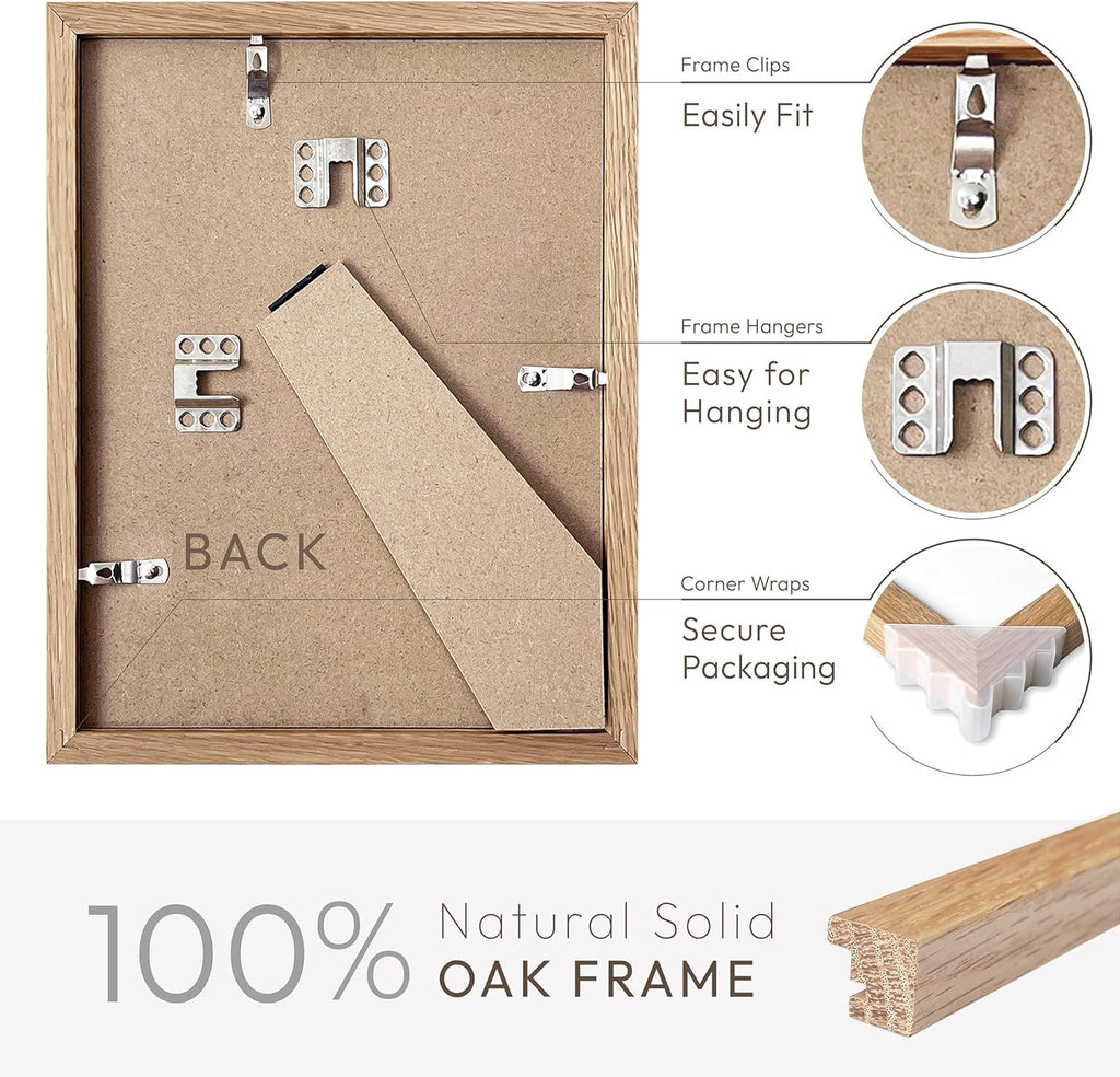 Solid Oak Picture Frame Set by [Brand Name] - 4x6 Frames with Mat for 3x5 Photos | Natural Oak Finish