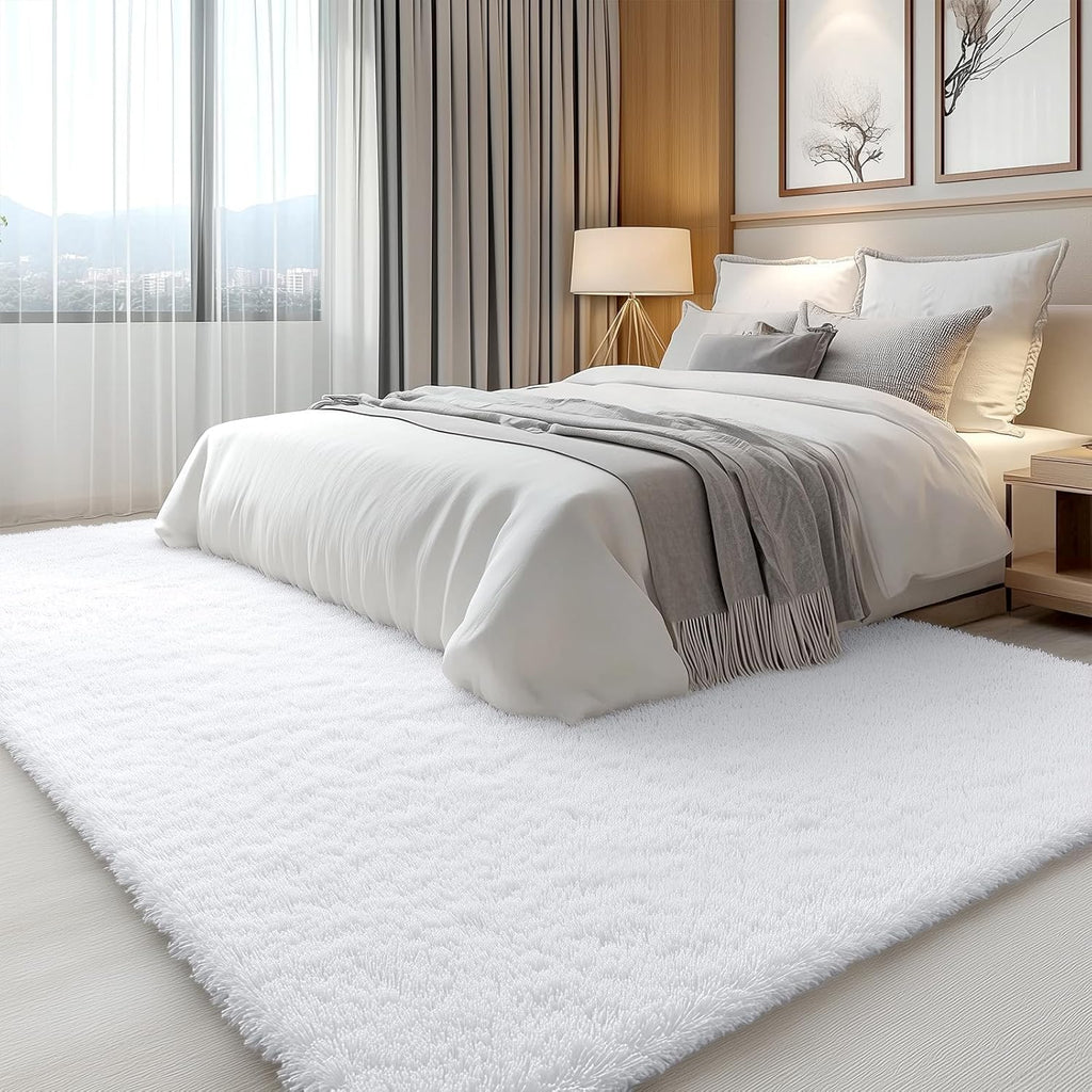 OLANLY Area Rug - Soft Fluffy Shaggy Design | Machine Washable 6x7 for Living Room & Bedroom Decor - White