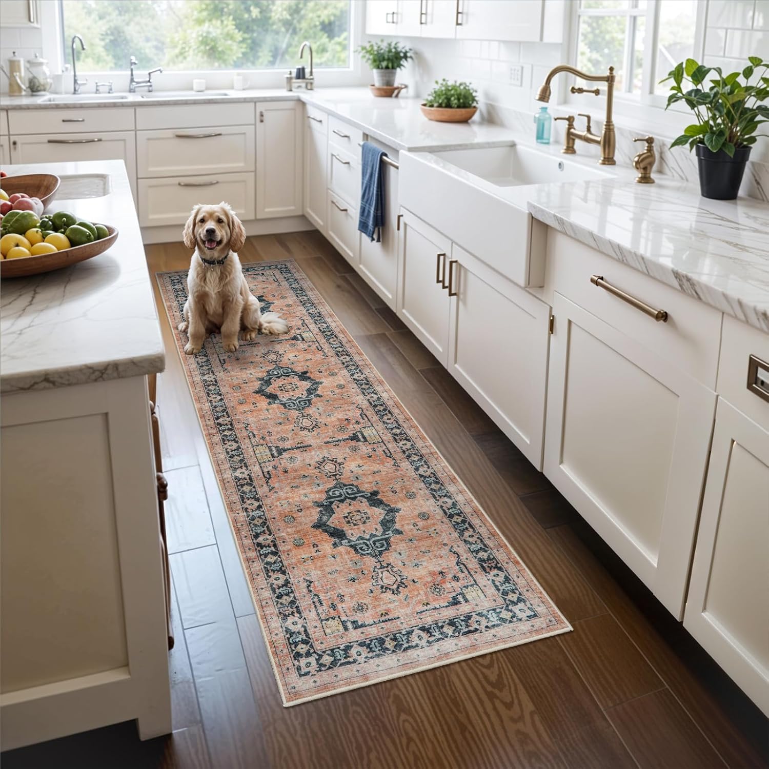 Skiennix Vintage Washable Hallway Runner Rug - Water Resistant, Ultra Soft Indoor Carpet | 2x6, Orange