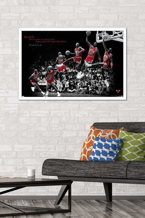 Trends International Michael Jordan - Fly Wall Poster, 22.375" x 34", White Framed Version