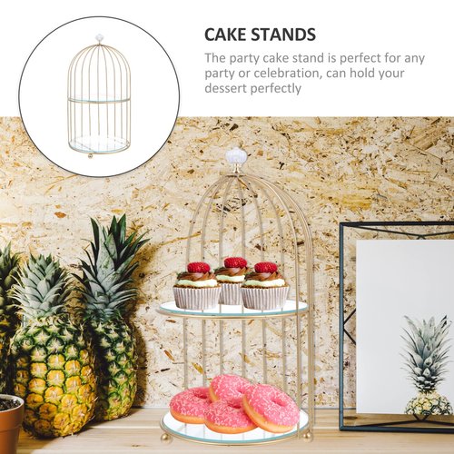 DOITOOL Gold Metal Cupcake Stand Bird Cage Dessert Stand, 2 Tier Dessert Display Stand Cake Holder for Wedding, Party, Birthday, Baby Shower Celebrations, Table Decorations