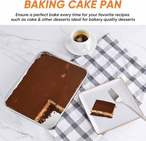 Herogo Rectangle Cake Pan Set - 9 X 12 X 2 Inch Stainless Steel Bakeware for Lasagna, Brownies & Cakes