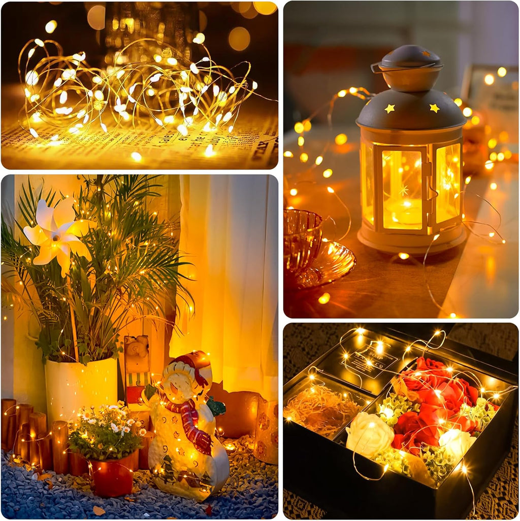 Skiennix 6 Pack Battery Operated Fairy String Lights - 7ft Waterproof Silver Wire | Warm White Mini LED for Weddings & Decor